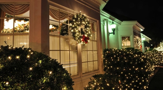 exterior of home with holiday decorations