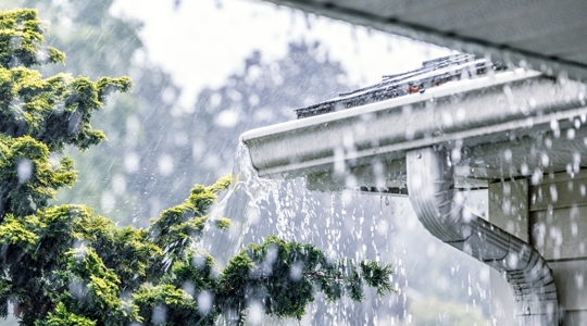 rain pouring out of gutter